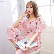 Pajamas womens summer artificial cotton silk short-sleeved trousers thin suit Korean version plus size cotton home clothes air conditioning clothes