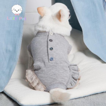 Lazy Pet Korean louisdog cat and dog Pet button ruffle cute short sleeve four-legged clothing