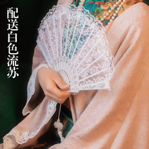 Retro fan lace cheongsam dancing Lolita black female folding fan photo props summer Net red jk portable