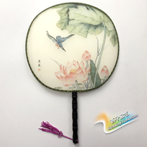 Double-sided fan Hanfu dance props folding fan silk transparent court fan Chinese style round cheongsam female fan