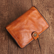 Original Retro Buckle Head Layer Cow Leather Short Wallet for men and women Fashion delicate Vertical Folds Genuine money clip