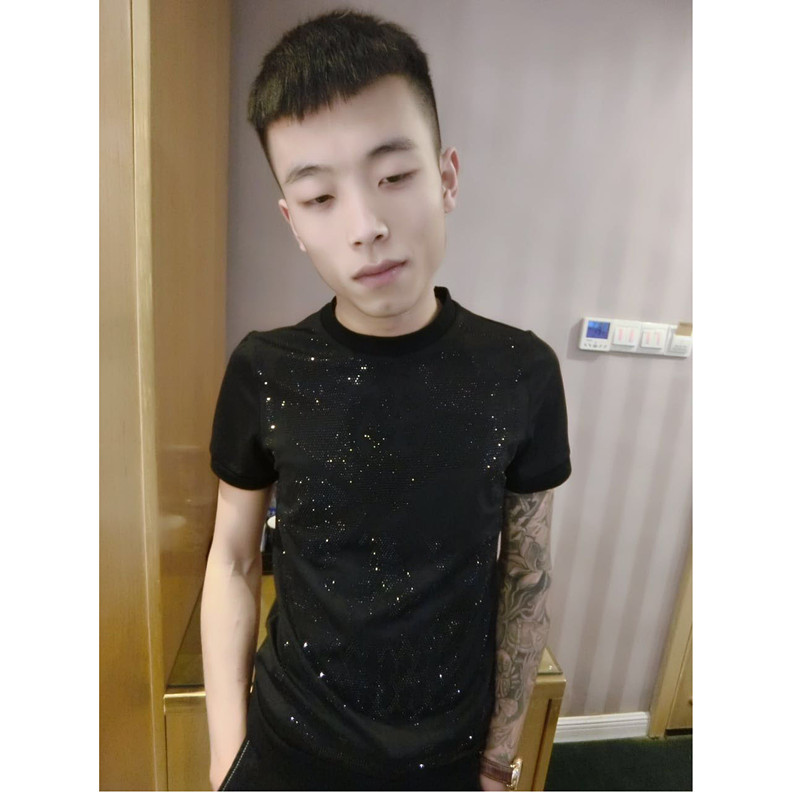快手红人四哥同款潮男短袖t恤夜店小伙个性修身青少年