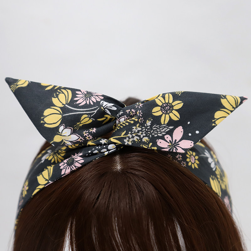 手工松果碎花发带女绑发绿色日系小清新发饰兔耳朵外出蝴蝶结发箍