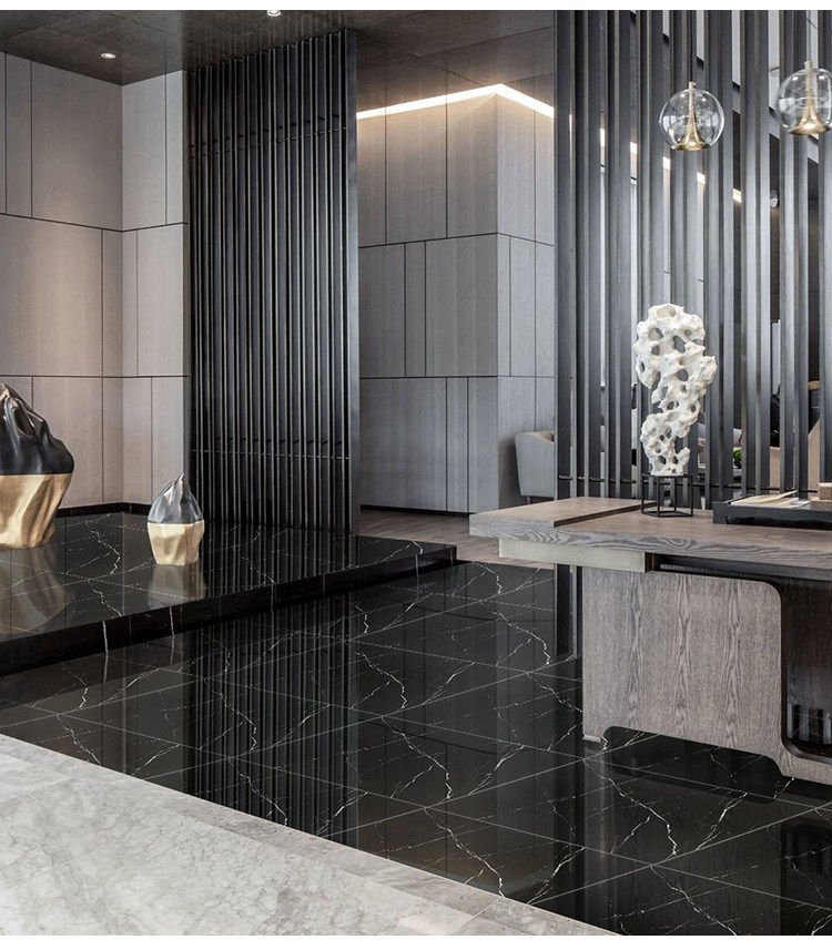 黑色通体大理石瓷砖 黑白根黑金花抛釉瓷砖 过门石地砖600/800