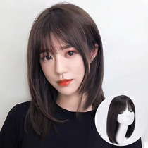 Wig womens long straight hair net red natural full head cover air thin French bangs fashion sweet and cute collarbone hair