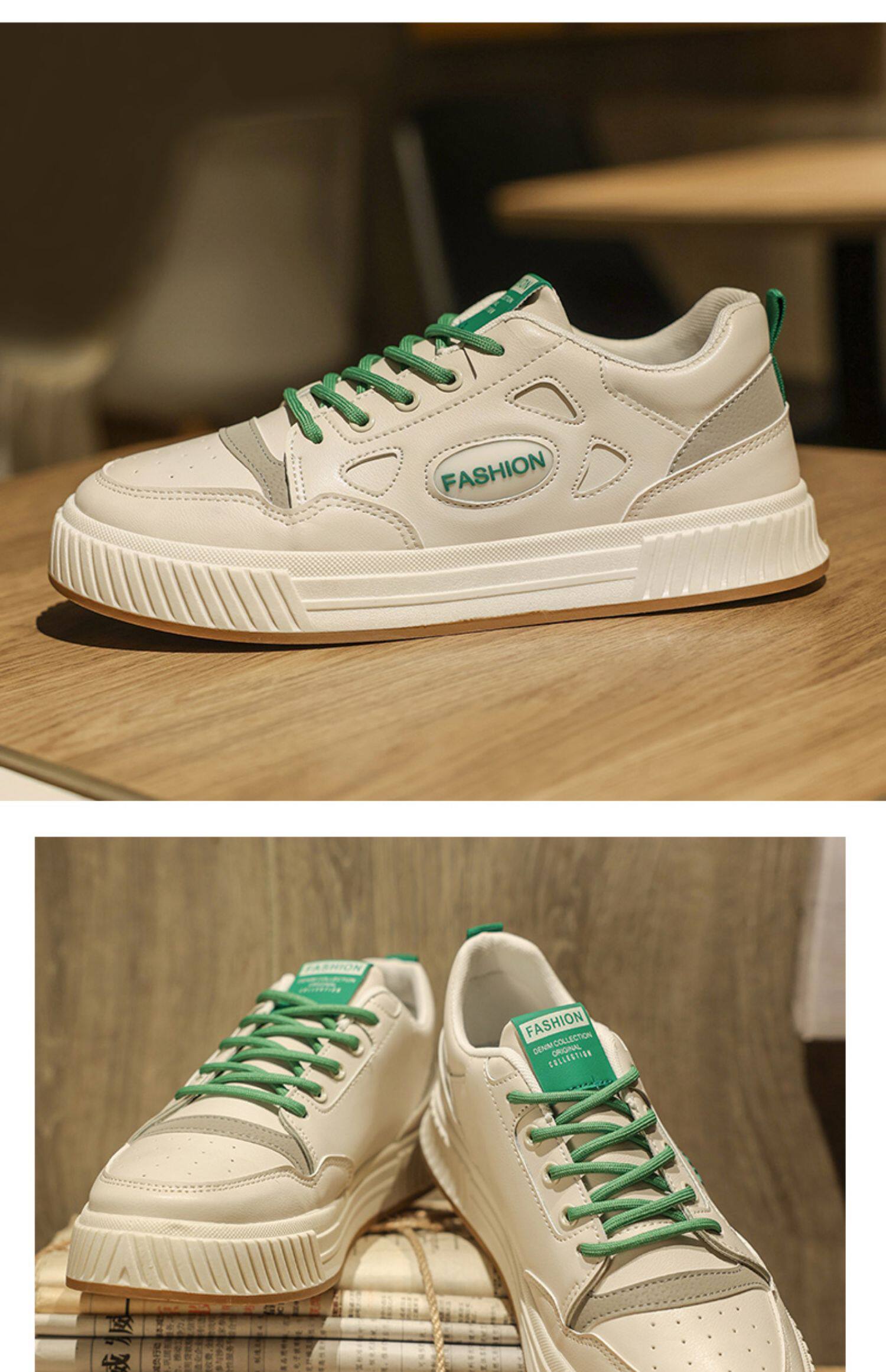 保罗男鞋2024新款夏季透气男士休闲运动鞋潮流学生板鞋皮面小白鞋