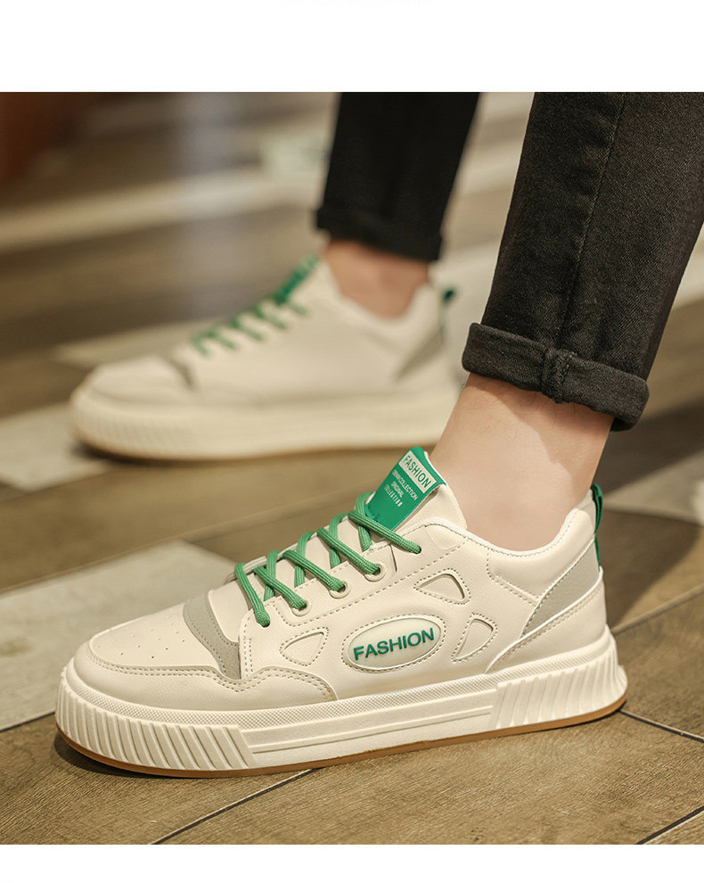 保罗男鞋2024新款夏季透气男士休闲运动鞋潮流学生板鞋皮面小白鞋
