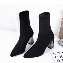 Trendy shoes knitted elastic socks boots women short short short boots 2020 new net red pointed thick heel high heel thin boots Martin
