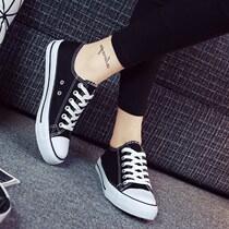 Net red homo-style canvas shoes schoolgirls 19 new flat-bottomed Korean version 100 hitch low help single shoe college wind small white shoe wave