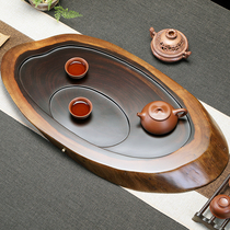 Wooden tea tray Household whole solid wood Ebony art tea table drainage Creative ring Natural edge Kung Fu tea set