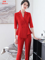 Spring and Summer Red Suit Professional Quality Celebrity Fashion Host Manager Dress Jewelry Shop Work clothes White