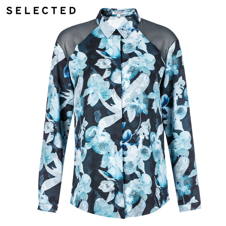 新品SELECTED思莱德女士复古花卉图案雪纺衬衫C|415305061
