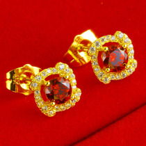Gold stud earrings 9999 gold men and women inlaid ruby earrings pure gold jewelry real gold for wife