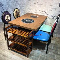 Korean smoke-free barbecue shabu-shabu table Solid wood hot pot barbecue table Smoke-free purification barbecue table Commercial induction cooker table