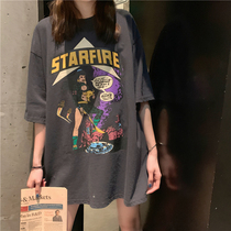 2021 spring new Korean version of the couples clothing design sense of net red loose thin cartoon short-sleeved T-shirt womens clothes