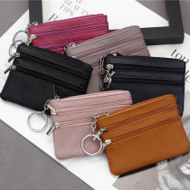 Handmade cowhide pocket simple hand bag key leather short mini wallet multi layer card bag women