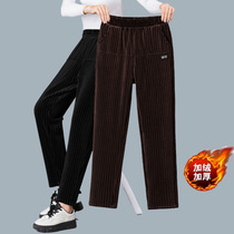 Middle aged older Big code Mama pants Autumn winter long pants Grandmother old lady Loose Middle-aged Plus Suede Straight Drum Pants Light Core Suede