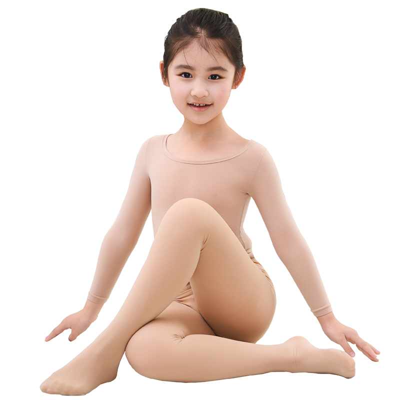 Autumn and winter children dance bottoming shirt flesh color bottoming coat plus velvet girls' performance clothes tight white invisible dance clothes