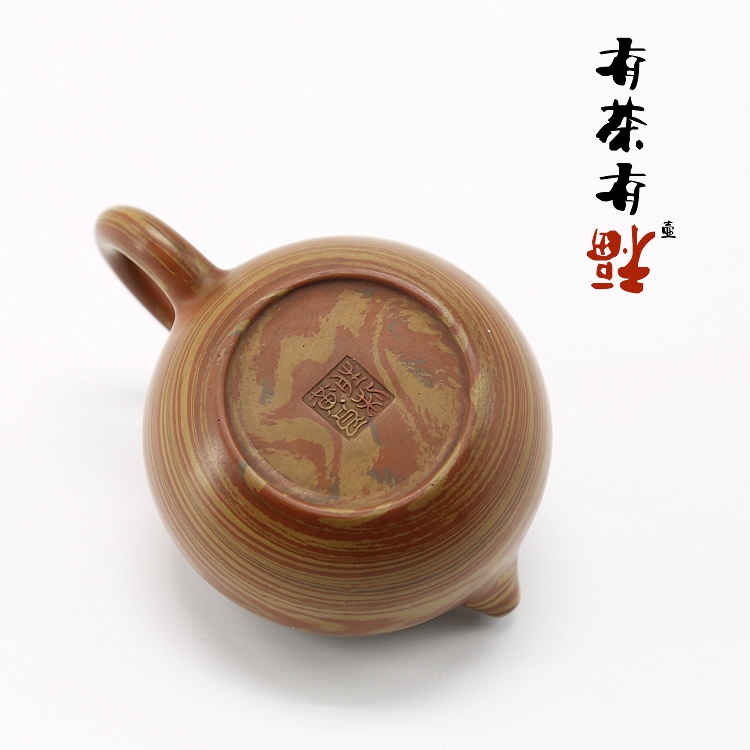 潮州手拉壶 黄良胜 全手工潮州传统手拉朱泥壶 三色绞泥 西施壶