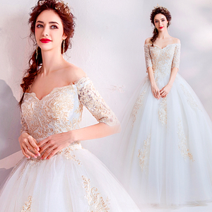 embroidery noble princess bride shoulder Princess Wedding Dress 