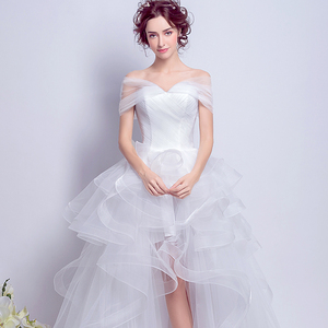 Short Shoulder front back long Princess Bride tail wedding dress  