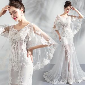 Wedding Dress Fashionable Butterfly Sleeve Fishtail Tail Lace  