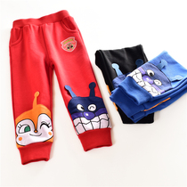 Childrens Spring and Autumn new childrens pants mens and womens baby cotton long pants Japanese three-dimensional cartoon patch