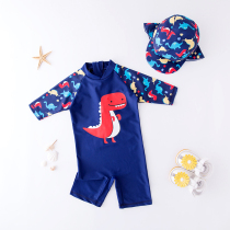 Japanese childrens swimsuit boy sunscreen cap upf50 child Conjoined Baby Baby Baby swimming swimsuit dinosaur 2-3 years old