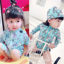 Korean childrens swimsuit girls one-piece Princess long sleeve sunscreen cute Baby Baby Baby swimsuit child swimming cap