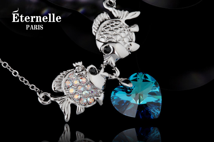 法国Eternelle正品奥地利项链 韩版亲吻鱼吊坠