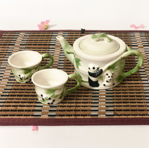 Enamel porcelain bamboo panda one pot two cups office travel tea set Chaoshan kung fu tea set teapot private tea set