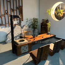 Old ship wood imitation Japanese tea table tatami solid wood low table log retro tea art table home sitting Zen coffee table