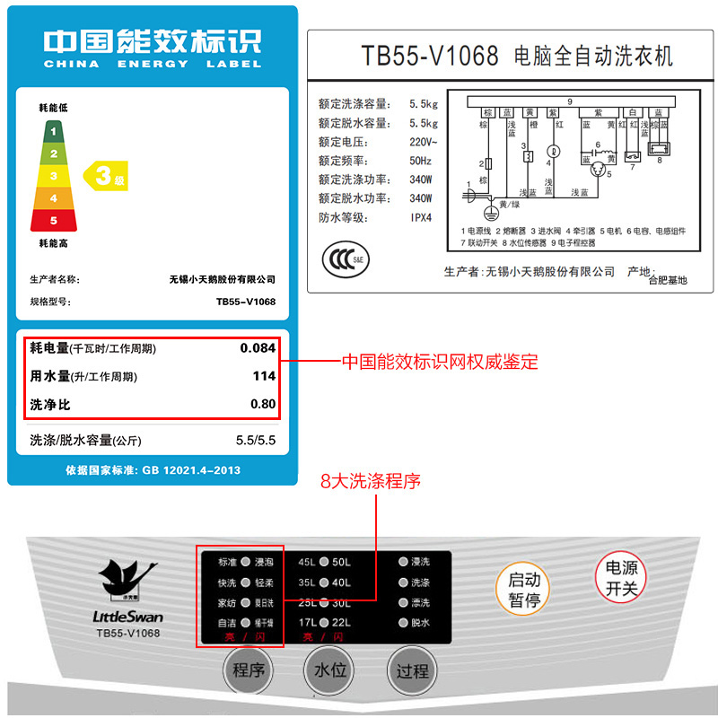 Littleswan/小天鹅 TB55-V1068 5.5kg全自动波轮迷你洗衣机 大5kg产品展示图3