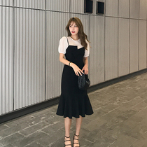 Snowspun Braces Skirt Suit Foreign Air Minus age Herben Wind collection Slim Fish Tail one-piece dress Two sets Skirt Children Summer