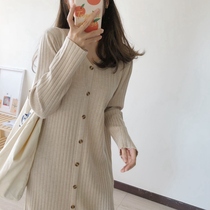 Long skirt with coat with temperament long knee sweater skirt knitted dress women wear loose in autumn and winter