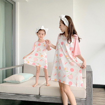 Baby girl cotton short sleeve T-shirt jumpsuit skirt parent-child mother womens pajamas foreign spring autumn 2021 summer New