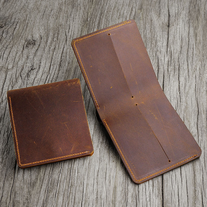 定制复古个性刻字简约超薄真皮疯马皮短款纯手工牛皮diy钱包男潮_7折