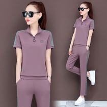 Young and middle-aged collar half sleeve fashion sportswear suit suit women Loose Women summer two-piece set 2020 new women