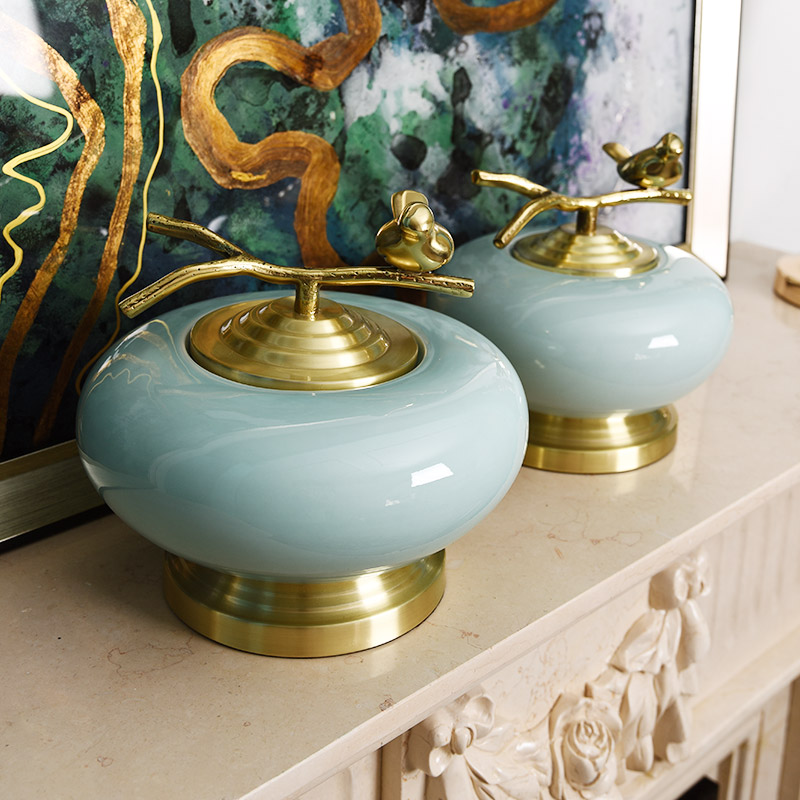 American ceramic storage tank furnishing articles sitting room porch TV ark, copper handicrafts creative new Chinese style household ornaments