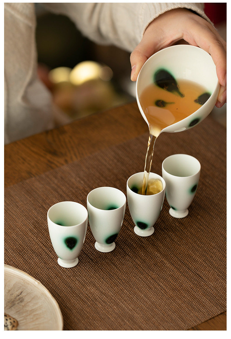 云汀 白釉绿彩杯 景德镇陶瓷茶器具品茗茶闻香杯 青梅高脚酒杯