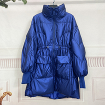 Anti-season special selling down jacket for woman long version loose Korean version casted waist winter dress thickened bright face white duck suede A character version jacket