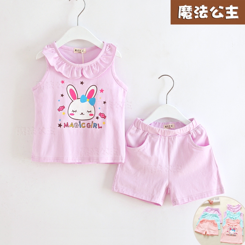 Girls' suit summer Korean version casual medium and large children's short-sleeved suit summer rabbit two-piece new trend