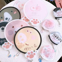 Cute Cartoon Summer Peach Fan Girls Fresh Circular Fan Portable Shrink Folding Handle Canvas Fan