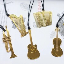 Creative and exquisite literature and art piano violin harp musical instrument metal bookmark business music with leather rope exquisite bookmark