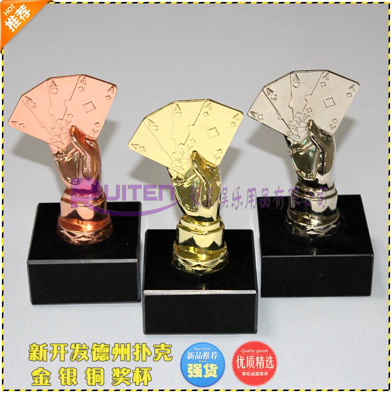 Boutique new Texas holdem metal trophy Luxury marble base gold silver and bronze trophy three optional