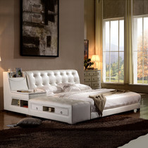 Leather bed double bed tatami leather bed modern soft bed wedding bed soft bed leather art bed