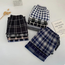 Long pants womens cotton spring and autumn Plaid casual shorts home pants cotton mens home pants summer thin