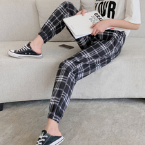 Pajama pants womens trousers spring and autumn cotton home pants plaid summer thin loose casual tie pants can be worn outside