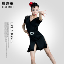 Latin dance practice Girl Spring Summer Mesh Yarn Middle Sleeve Professional Body Training Suit Black Exercise Dress Performance Dress