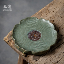 Three times the kiln becomes round dry bubble plate Coarse pottery water storage mini tea plate Ceramic Gongfu tea pot Tea Ceremony Tea Ceremony Tea ceremony